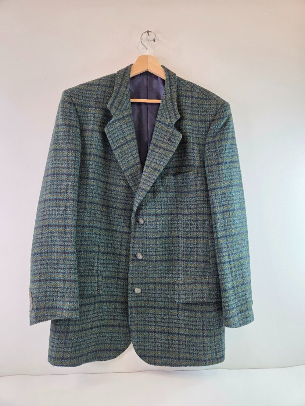 Vintage Passo Mens Green Plaid Tweed Jacket Size Large